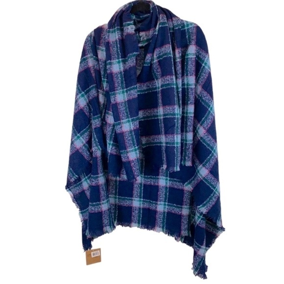 Just Cozy NWT Navy Blue Plaid  Tartan Blanket Scarf - Picture 1 of 7